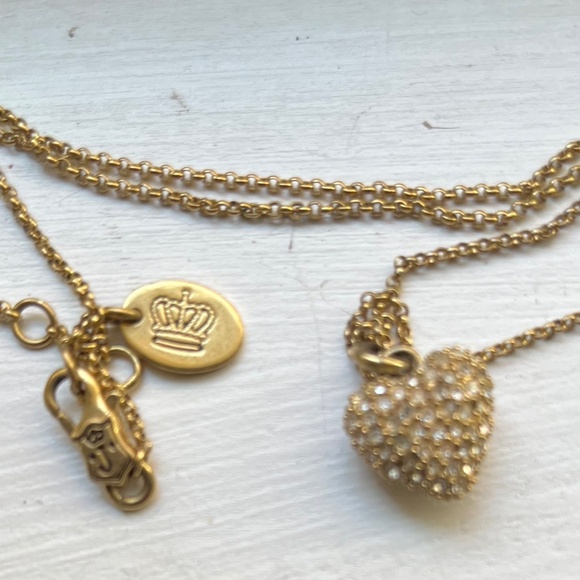 Juicy Couture Gold Heart Necklace Rhinestone Pendant Y2K - Picture 3 of 3